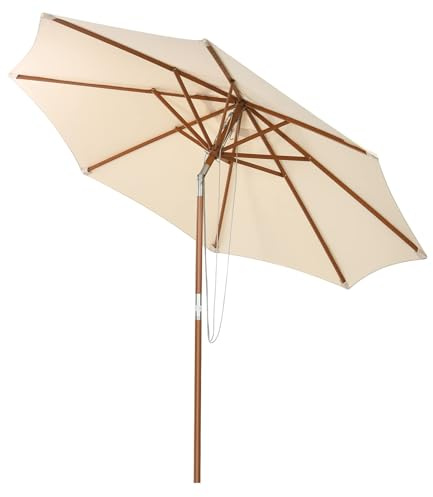 GOPLUS Sonnenschirm Holz, Marktschirm 3m UV-Schutz, Gartenschirm mit 3-stüfig höhenverstellbar, Balkonschirm, Terrassenschirm tragbar leicht, Tischschirm für Garten, Strand, Terrasse & Pool, Beige