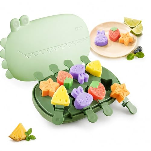 TLDBATICE Moldes Helados Silicona, 8 Cavidades Moldes para Helados sin BPA Reutilizable, Hermoso Animales con Palo para Hacer Helados