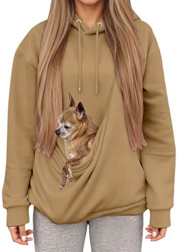 Sweat à Capuche Femme avec Grande Poche Kangourou Fonctionnelle,Pull de Transport pour Chat et Chien,Sweatshirts pour Amoureux des Animaux domestiques (Gold, XL)