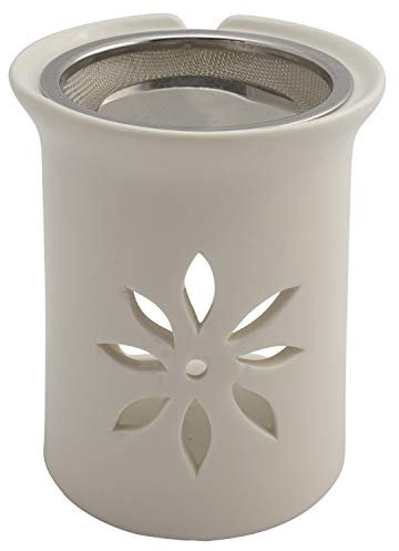 Räucherstövchen Keramik Weiß – Sternenblume Design mit Edelstahlsieb & Metallscheibe – Für Weihrauch & Kräuter, Höhe 11 cm | Incense Burner