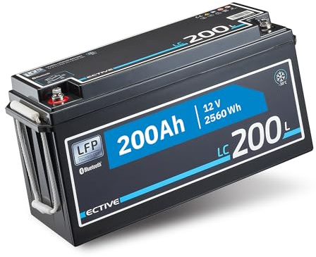 ECTIVE - LiFePO4 Lithium-Eisenphosphat Batterie LC200L LT12V 200Ah 2560Wh - Versorgungsbatterie bis -30°C mit BMS-System & Bluetoothfunktion - Aufbaubatterie für Boote, Van, Wohnwagen, Camper etc.
