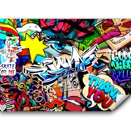 murando Fototapete selbstklebend Graffiti 441x315cm Foto Tapete Tapetenfolie Möbelfolie Wandverkleidung Wandtapete Motivtapeten Bildtapete Schlafzimmer 3d Effekt Streetart Skate Urbane Kunst Mural