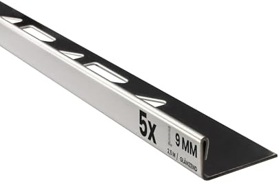 5x L-Edelstahlschiene Fliesenschiene Fliesenprofil 2,5m 9mm glänzend | Als Kantenschutz für sichtbare Außenecken und saubere Fliesenabschlüsse, 9mm Profilmaß, 2,5m, Edelstahl, glänzend, silber