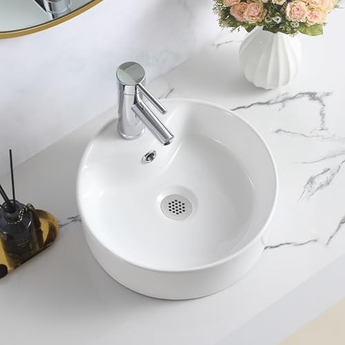 Home Supplies Ceramic Cloakroom Basin Hand Washing sink, Modern Design Gloss White Countertop Basin Cloakroom Sink for Bathroom Lavatory, Vanity Cabinet (130x370x370mm(HxWxD))