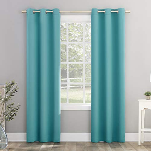 Sun Zero Riley Kids Bedroom Blackout Grommet Curtain Panel, 40 x 95, Surf Blue