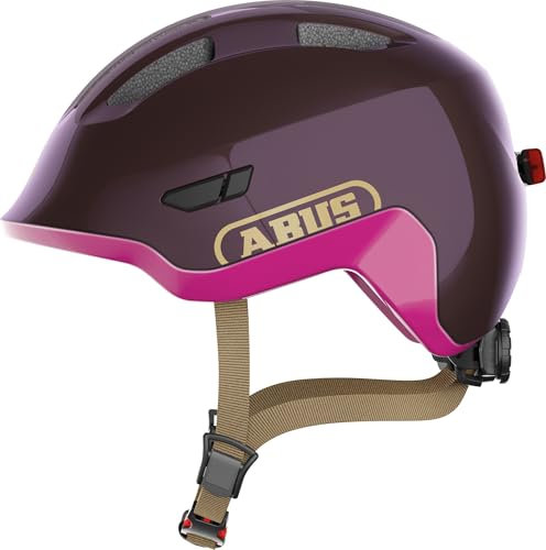 ABUS Kinderhelm Smiley 3.0 ACE LED - Fahrradhelm mit Licht - tiefe Passform & Platz für einen Zopf - für Mädchen und Jungs - Violett Glänzend, Größe M