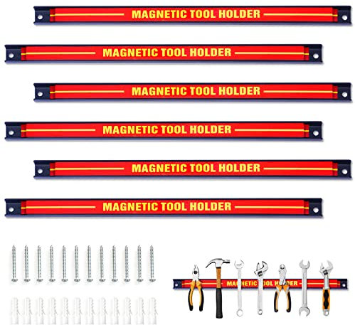 GYMAX 6 x Imán Herramientas de 46 cm, Barras de Herramientas Magnéticas para Taller, Herramienta de Taller Magnética Profesional, Cada una Soporta hasta 10 kg