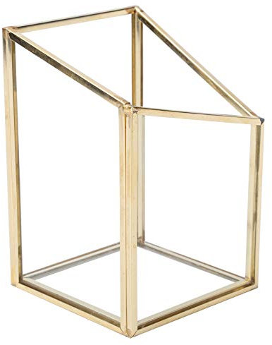 Restokki Recipiente de Vidrio geométrico, Mesa Dorada, terrario geométrico, Maceta, jarrón, Caja de exhibición para el hogar, Oficina, decoración de Mesa