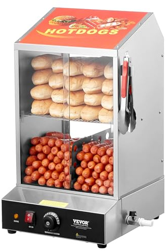 VEVOR Hot Dog Machine, 36 L, 2-Tier Hot Dog Steamer for 200 Hotdogs & 42 Buns, 1200W Electric Bun Warmer Cooker with Rotary Knob Temp Display