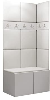 Mirjan24 Garderoben-Set Monati I, Schuhschrank + Kleiderhakenbrett und Gepolstertes Paneel/Wandpaneel, Kleiderhaken, Flurgarderobe, Schrank, Wandgarderobe (Weiß, Soft 017)