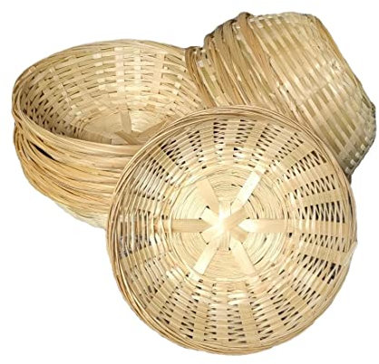 Set Of 12 Vintage Bread Baskets Small Round Woven Wicker Bamboo Hamper Basket Serving Snack Bowl Natural