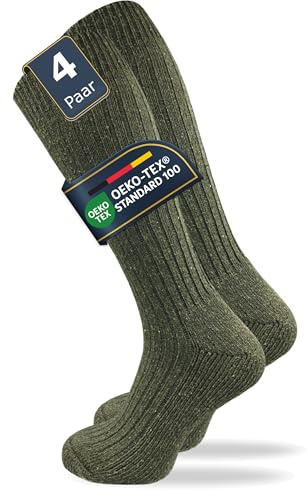 GAWILO 4 Paar Herren Army Kniestrümpfe | Jagdstrümpfe mit dicker Frotteesohle (DE/NL/SE/PL, Numerisch, 43, 46, Regular, Regular, grün mit Rippstruktur)