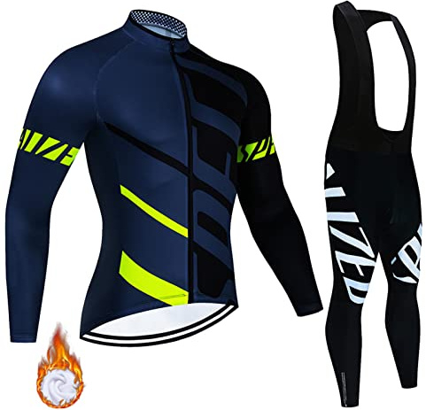 FFFF & OLFEH Fahrradbekleidung Herren Winter Set Fahrrad Trikot Set Winter, Radtrikot Herren Langarm+Fahrradhose Winter Herren mit 3D Sitzpolster