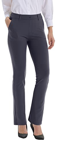 LaiEr Pantalon Femme Ceinture Boucles Stretch Pantalon de Travail Business Casual Jambe Droite Yoga Bootcut Pantalon avec Poches(Dgrey,3X-Large)