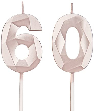 DTXLX Rose Gold Number 60 Birthday Candles Cake Decoration | 60th, Happy, Toppers, for, Parties, Weddings, Company, Anniversaries