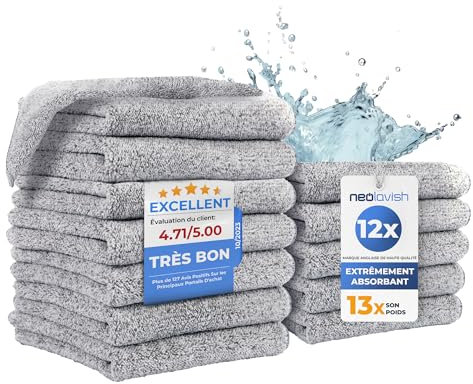 NeoLavish® - Microfibre Cleaning Cloth – Thick, Super Absorbent Towels | 12 Pack, 30x30 cm – Lint-Free Bamboo Washcloths for Dishwashing, Sink, Dusting & Surfaces – Fast Dry, Reusable