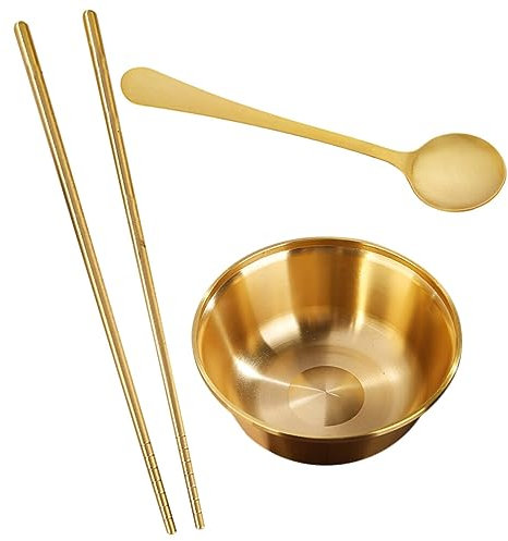 PRETYZOOM 1satz Brass Salad Bowl Teiliges Mit Schale Essstäbchen Und Löffel Leicht Tragbar Für Obst Salat Snacks Für Zuhause Und Unterwegs Stilvolle Dekoration Für Jede Gelegenheit