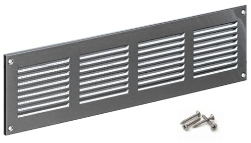 Steinberg14 Rejilla de ventilación de 400 x 100 mm – Acero inoxidable Metal Rejilla de ventilación con protección contra insectos – Rejilla de ventilación para pared y techo – Cubierta de ventilación