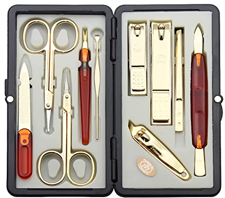 Set de Manicura Pedicura Set de las podadoras de uñas Conjunto de manicura de viaje de acero inoxidable 10 en 1 Pinzas y clipper uñas Conjunto con estuche de viaje portátil Kit de aseo profesional Man