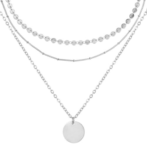 BONNYBIRD® Layering Ketten Set Silber - Boho Kette Damen Anhänger Kette Silber Kette Mehrreihig Dreifach Kette Edelstahl Mehrreihige Kette mit Anhänger