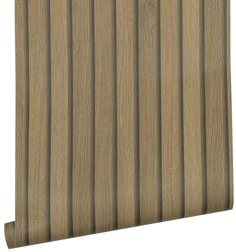 Hode Papier Peint Bois 3D Vinyle Adhesif Mural Autocollant, Rouleau Revetement Adhesif Film pour Meuble Cuisine Decoratif, Stickers Porte Placard Salon 40×600cm Marron