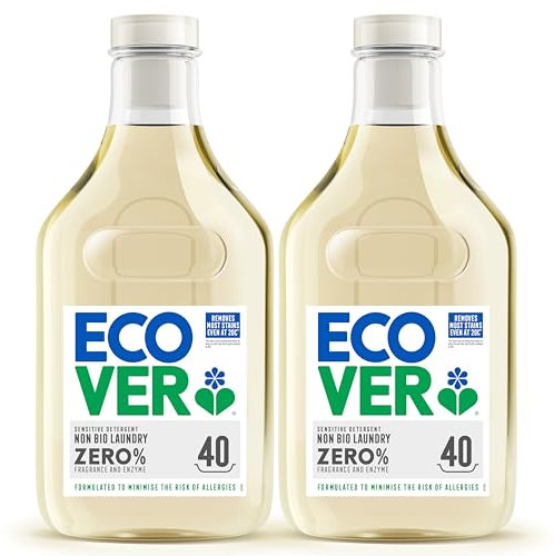 Ecover Zero Non-Bio Laundry Detergent for Sensitive Skin, Baby Laundry Washing Liquid, 2x Pack of 40 Washes, 2 x 1.43L