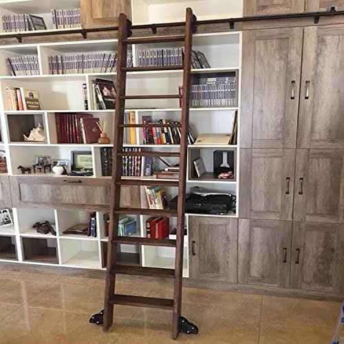 EsEntL Bibliotheks-Schiebeleiter-Hardware-Kit | Rundrohr-Kohlenstoffstahlschlitten | Roll-Schiebe-Rollensystem, robuste Schiene für interne Scheunen-Schiebetüren aus Holz, Schrankzubehör