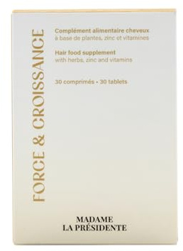 Madame La Présidente – Force & Croissance – Complément Alimentaire Cheveux – Biotine, Zinc, Vitamines B & Acides Aminés – Stimule la Pousse, Réduit la Chute & Fortifie – 30 Gélules