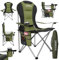 24MOVE® Campingstuhl faltbar bis 150 kg, Faltstuhl Angelstuhl Klappstuhl Gepolstert mit Armlehnen, Getränkehalter + Tasche mit hoher Rückenlehne, Strandstuhl, Klapphocker, grün