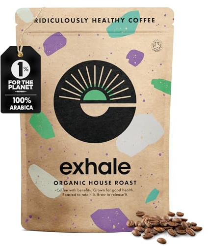 EXHALE Organic Wholebean Coffee - 225g Pack - Mycotoxin Free, Mould Free & Polyphenol Rich - For Cafetiere, Filter or AeroPress (Medium Roast, 225g)