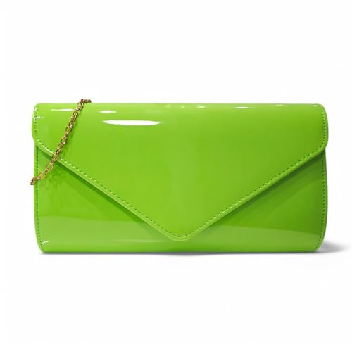 fi9 Bolso de mano de cuero para novia, boda, noche, fiesta, bolso de mano, medium (Verde neón)