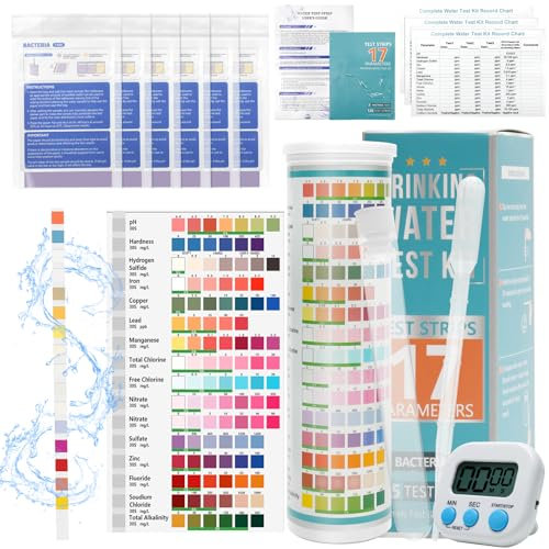 Windspeed 125+13P Drinking Water Testing Kit, 125P Testing Strips/ 6P Bacteria Tests/Timer/Tube/Instruction/Dropper for Home Well Water Quality Test Kit for Drinking