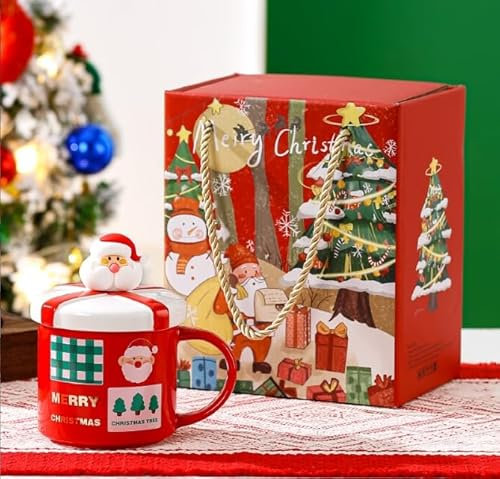 ACTOYS Tazza da Caffè Natalizia, Tazze di Natale, Tazzine Caffe Natalizie, Tazza Natalizia in Ceramica, Tazza Natalizia con Cucchiaio di Natale, Miglior Regalo di Festa per Genitori e Amici (Rosso B)