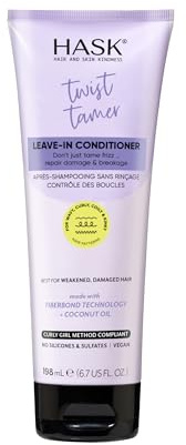 HASK Twist Tamer Leave-In Conditioner mit FiberBond-Technologie & Kokosöl für welliges, lockiges, lockiges und krauses Haar, stärkt, reduziert Frizz, fördert die Hydratation, vegan, sulfatfrei – 198