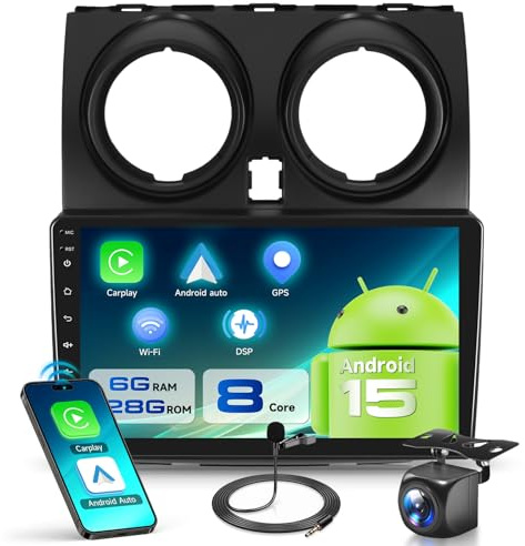 VECHTEL 8 Kern 6G+128G Autoradio Android 15 für Nissan Qashqai J10 2006-2016, 9'' HD IPS Touchscreen Auto Radio mit DSP Drahtlos Carplay Android Auto GPS Wi-Fi Bluetooth FM RDS Radio Rückfahrkamera