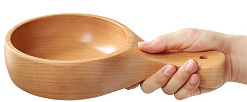 Bol avec poignée en bois 26 x 15 x 5 cm en bambou pour salade, soupe, céréales, fruits, noix, plats d'accompagnement, bol polyvalent décoratif moderne