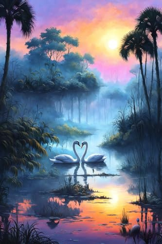 joonnair 30x40cm 5D-Diamond Painting Erwachsene Diamont Paintin g DIY Diamont Painting Liebes-Diamantgemälde Schwan-Diamantgemälde See-Diamant-gemälde Ideal als Heimdekoration