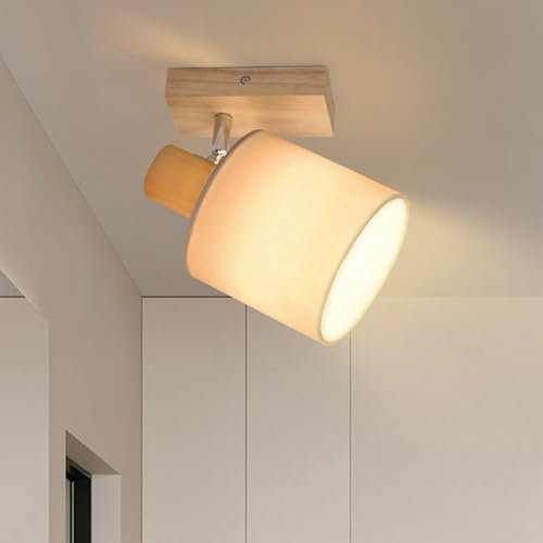 Glitzerlife Deckenstrahler 1 Flammig Deckenlampe Holz - Deckenleuchte Vintage E14 Deckenspots Schwenkbar 350° Flurlampe Spotlight Wohnzimmer Küche Ohne Leuchtmittel