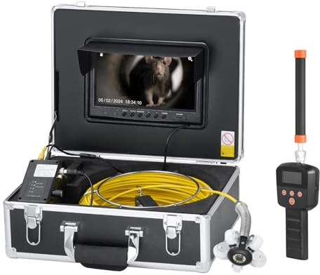 VEVOR Caméra Inspection Canalisation avec Localisateur 512 Hz Endoscope Drain 50 m Écran 9'' Auto-nivellement, Zoom 36X, Étanche IP68, 12 LED, Carte SD 32 Go, pour Conduit, Égout, Plomberie, Tuyaux