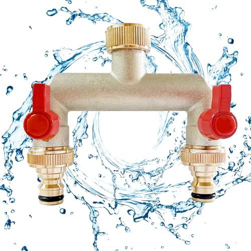 Yunlaishaocer 2 Wege Verteiler Wasser, Gartenschlauch Verteiler, 3/4 Zoll Wasseranschluss Verteiler, Wasserhahn Adapter aus Messing, Kugelhahn zum Einstellen und Absperren des Wasserflusses