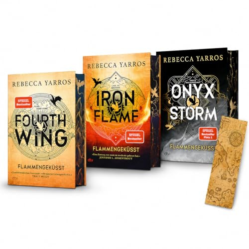 Rebecca Yarros - Fourth Wing, Iron Flame, Onyx Storm – Flammengeküsst Band 1-3 als Deluxe-Ausgaben Farbschnitt Bücherset – Fantasy-Bestseller Liebe Drachen & Abenteuer mit einem exklusiven Lesezeichen