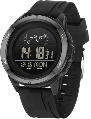 Forrader Orologio digitale da uomo, con cronometro, impermeabile, con cinturino in nylon/silicone, orologio da polso militare con retroilluminazione a LED, sveglia, conto alla rovescia, data