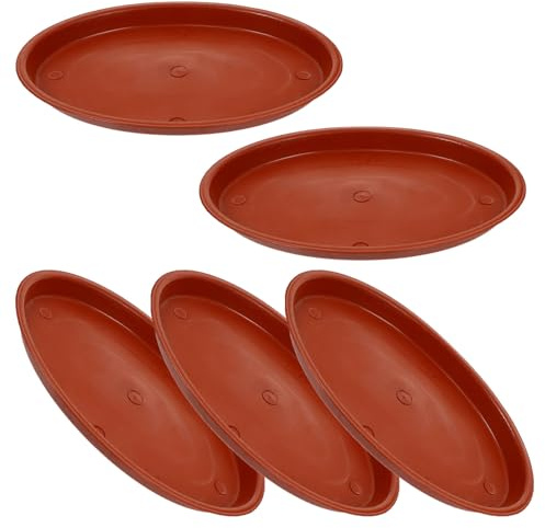 YARNOW 5stücke Teiliges Robuster Ovaler Pflanzkübel-untersetzer Aus Dickem Kunststoff Wasserfester Blumentopf-untersetzer Für Innen Außeneinsatz Schützt Böden Vor Wasser Und Schmutz Rot