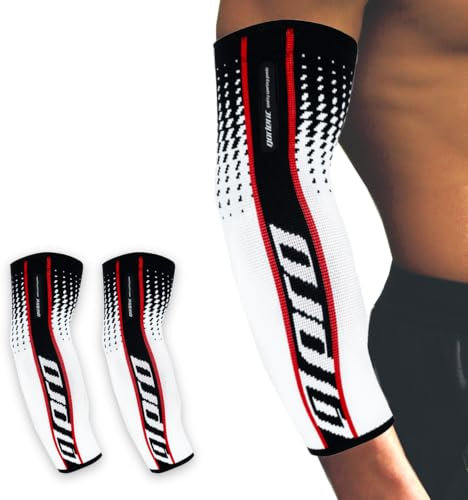 Gorletic Coudières de compression sportives (paire) - Manches de soutien pour coudes - Antidérapantes et élastiques pour la callisthénie, le fitness, la gym et l'épicondylite - Homme/Femme, Blanc