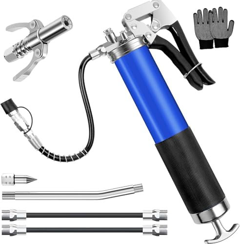 ROTKUSZ Ingrassatore Manuale 8000 PSI, Pistola Ingrassatore con Boccaglio e Tubo Flessibile, Pompa Ingrassatrice, Kit di Pistola per Grasso, Ingrassatori Compatibile con Cartuccia da 400 ML, Blu