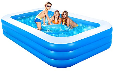 GALAXYER Inflatable Paddling Pool, 3 Rings Large Rectangular Family Swimming Center for Kids Toddlers Adult, Indoor Outdoor Garden Swimming Pool, 290 × 163 × 56 CM