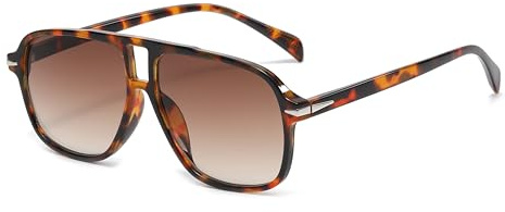 Long Keeper Gafas de Sol Piloto Retro Gafas de Sol Hombre Mujer Gafas de Piloto Cuadradas Vintage Años 70 Protección UV400 para Conducir Viaje, 56MM (Leopardo Montura - Lente Marrón Degradadas)