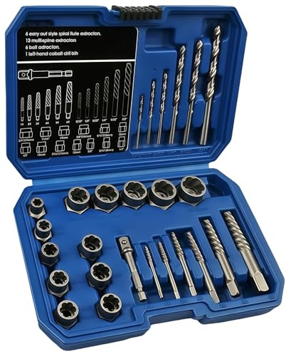 LEKEFETO 26-teiliger Schrauben und Muttern Entferner Set | 42CrMo/35CrMo Edelstahl | Schraubenausdreher Set Profi mit Tragetasche | für beschädigte, verrostete Schrauben, Muttern und Gewindestangen