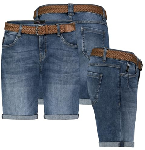 Sublevel Damen Jeans Shorts Bermuda Kurze Hose Shorts Short Denim Stretch Denim, Farbe:Dunkelblau, Größe:XXL / 44