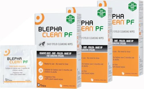 60 x BlephacleanPF Daily Eyelid Wipes - Gentle Cleansing for the eyelids and skin around the eyes | Suitable for Babies (over 3 months old) children & adults | 20 Sterile Plastic-Free Wipes x 3 packs
